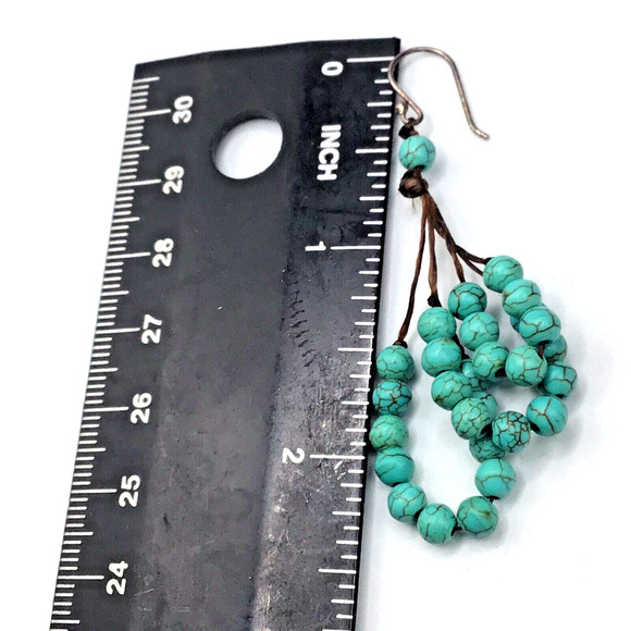Fashion Turquoise Colored And Silvertone Native Style Earrings Boho Retro Dangle - Picture 2 of 16